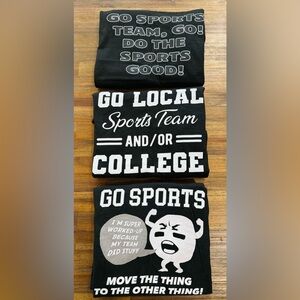 Long-Sleeve Shirts | Sports Humor | Bundle of 3 - 100% Cotton, Black, Large